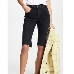 Agolde Carrie Long Slim Shorts In Stunner Black Denim Bermuda Cotton Grunge 28